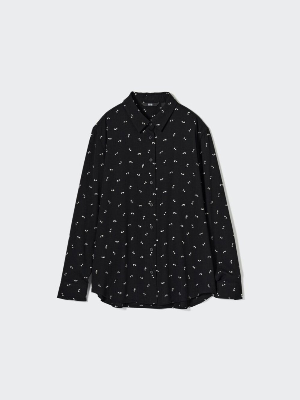 Uniqlo Rayon Printed Long Sleeve Blouse | Black | Sz M (EUC)